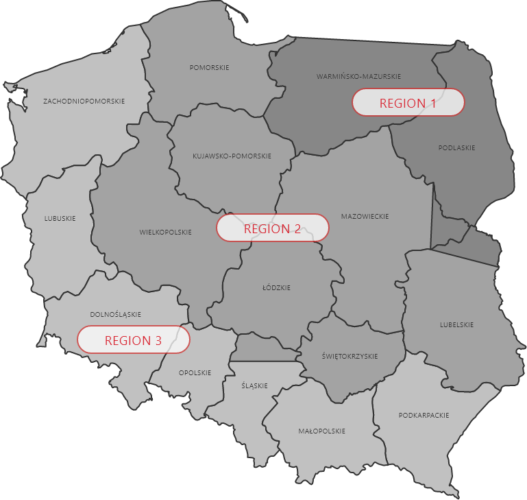 mapa, podział polski na obszary doradzców